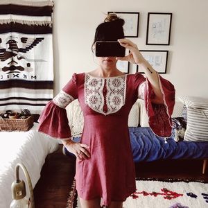 Vintage Boho Lace 70s Dress Bell Sleeves